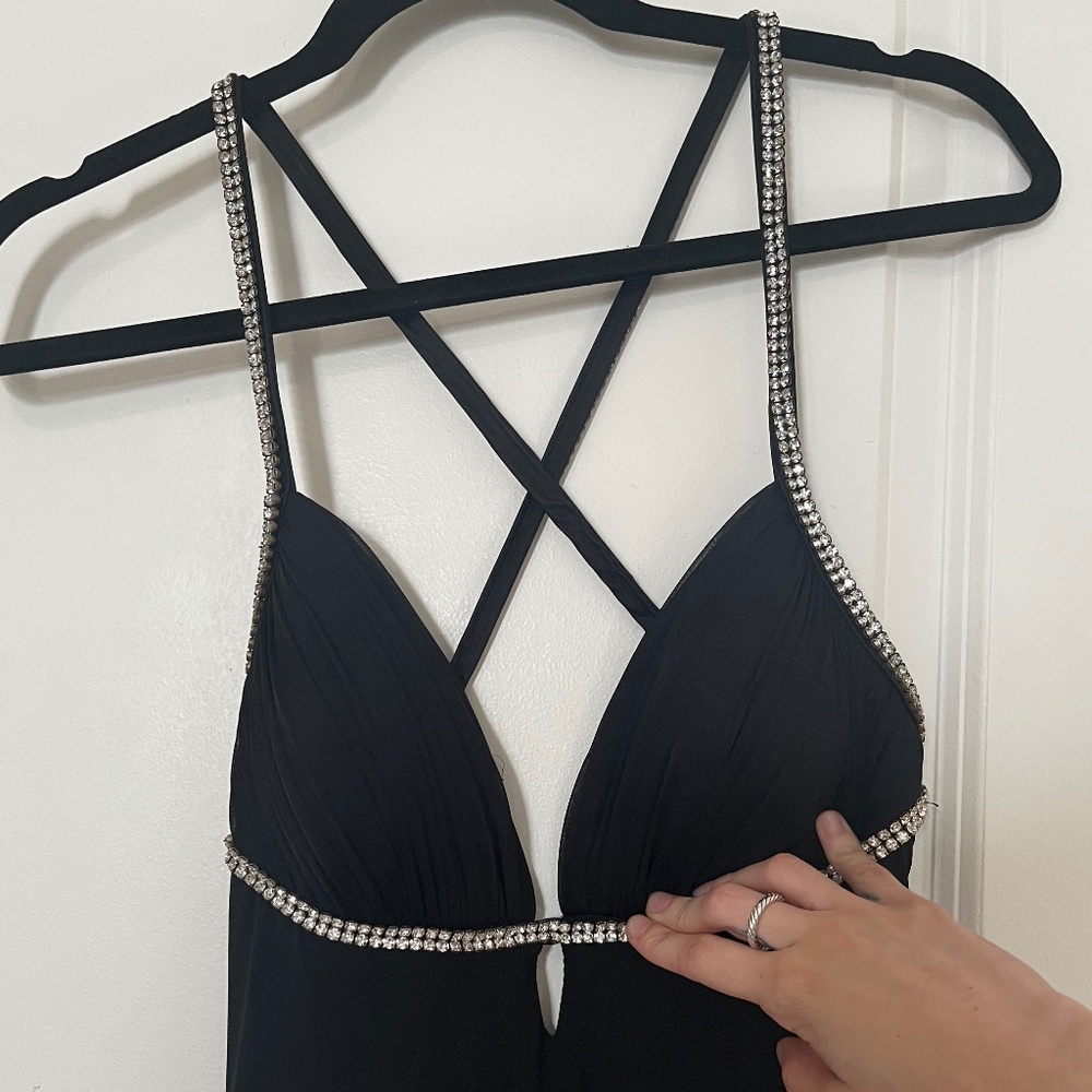 Black Gown with Rhinestone Trim